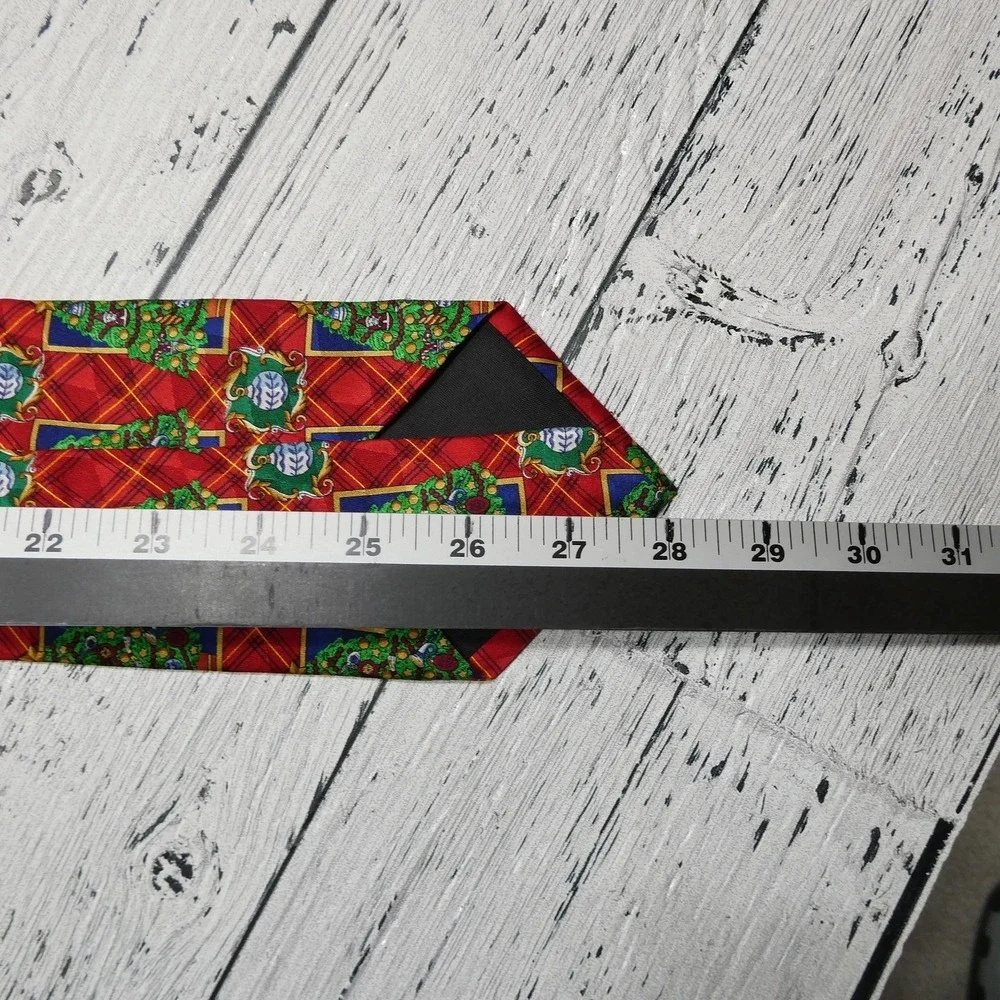 Holiday Traditions By MMG Tie Mens One Size Red Tartan Christmas Tree USA